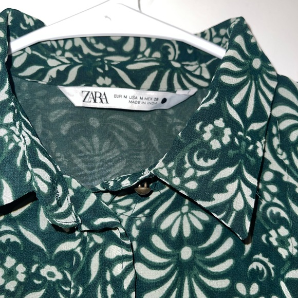 Zara Long Sleeve Belted Dark Green Floral Print Mini Dress - Picture 6 of 9